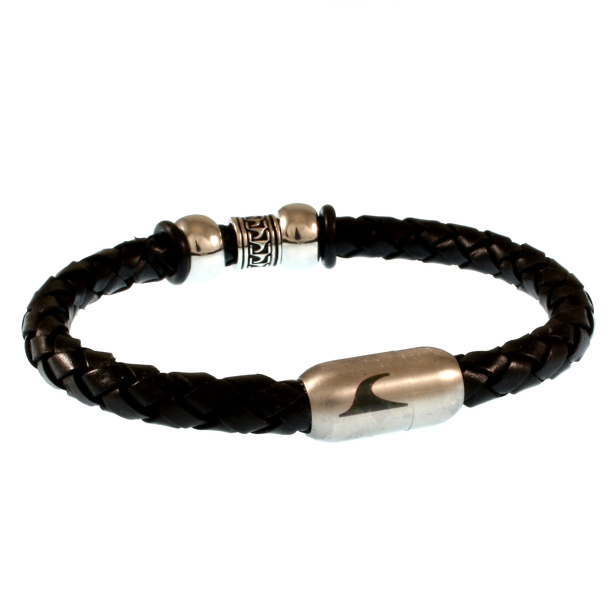 Leder-Armband-Herren-atoll-schwarz-silber-geflochten-Edelstahlverschluss-hinten-wavepirate-shop-f