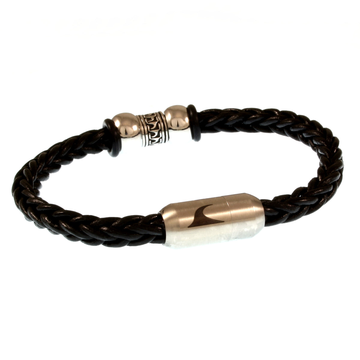 Leder-Armband-Herren-atoll-schwarz-silber-geflochten-Edelstahlverschluss-hinten-wavepirate-shop-z8