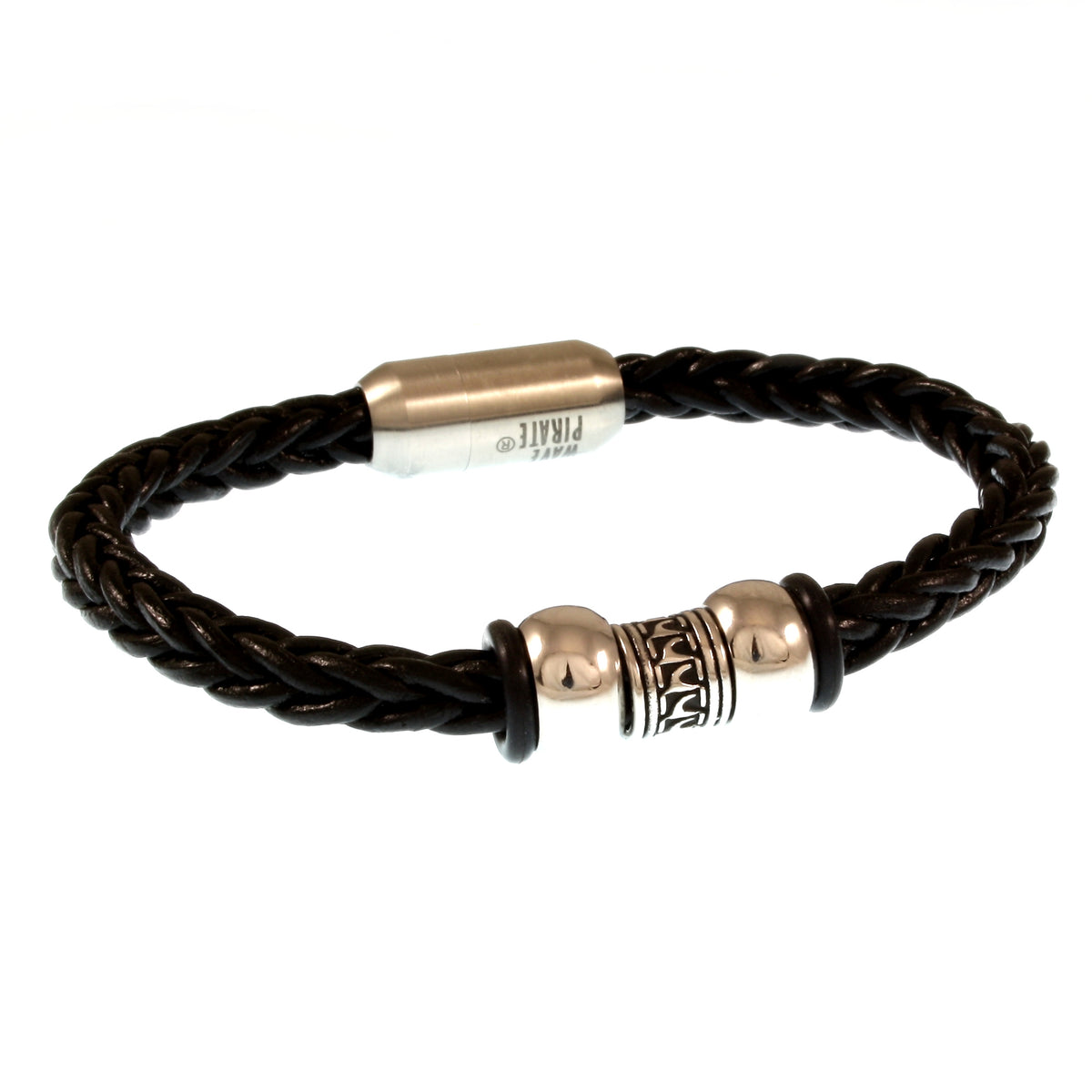 Leder-Armband-Herren-atoll-schwarz-silber-geflochten-Edelstahlverschluss-vorn-wavepirate-shop-z8