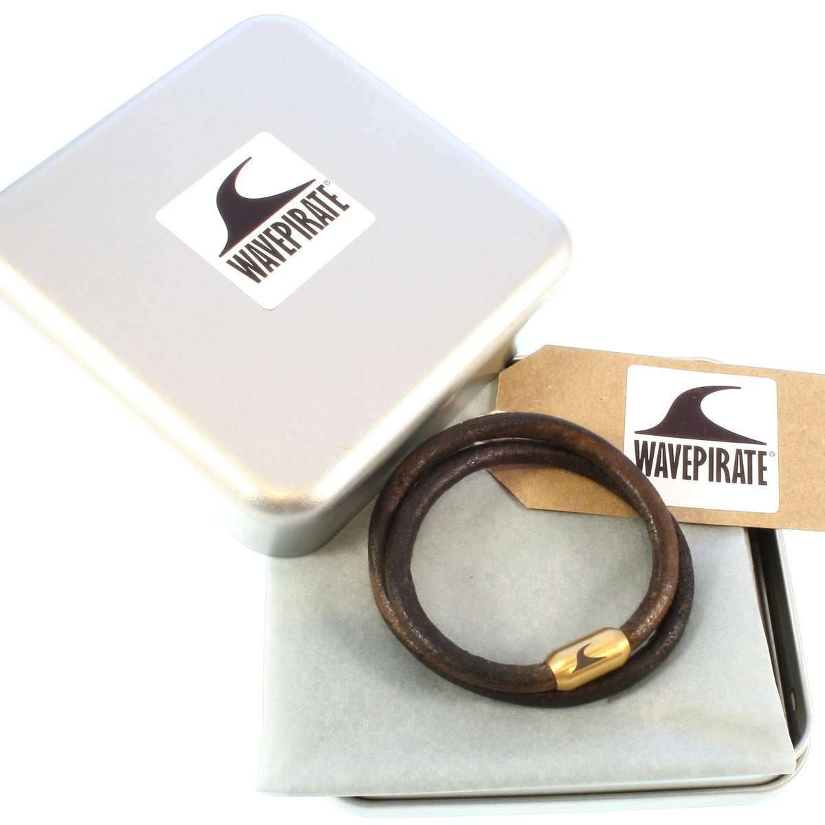 Leder-Armband-Herren-damen-hawaii-braun-gold-massiv-Edelstahlverschluss-geschenkverpackung-wavepirate-shop-r