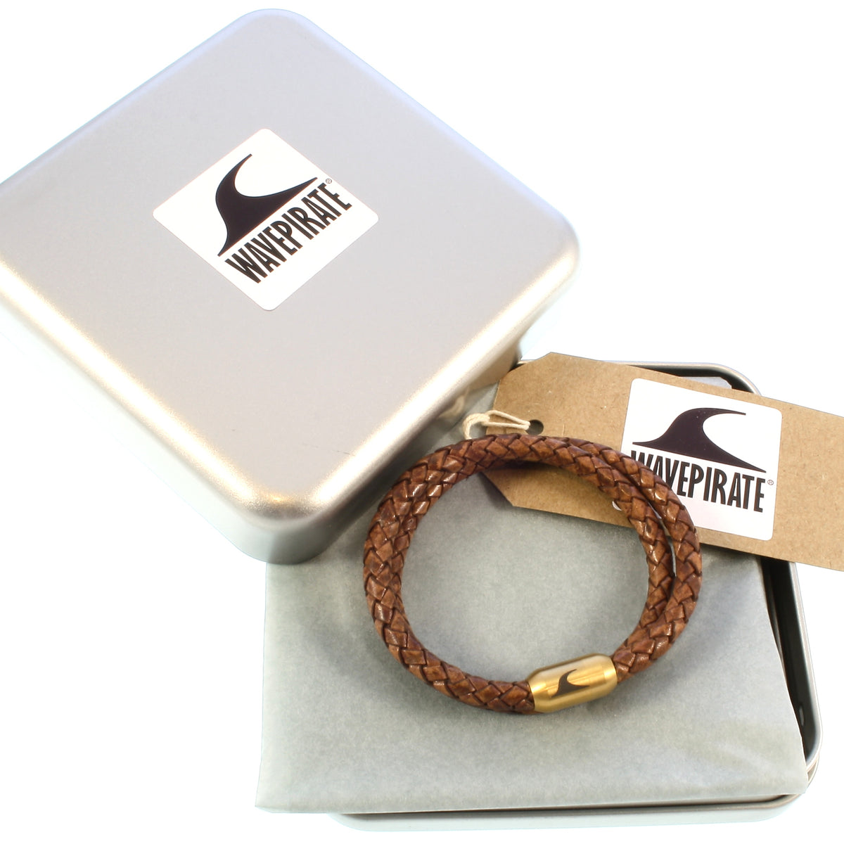 Leder-Armband-Herren-damen-hawaii-cognac-gold-geflochten-Edelstahlverschluss-geschenkverpackung-wavepirate-shop-f