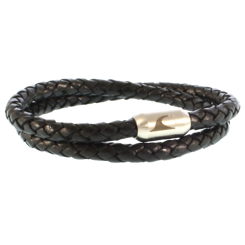 Leder-Armband-Herren-hawaii-schwarz-geflochten-Edelstahlverschluss-vorn-wavepirate-shop-f