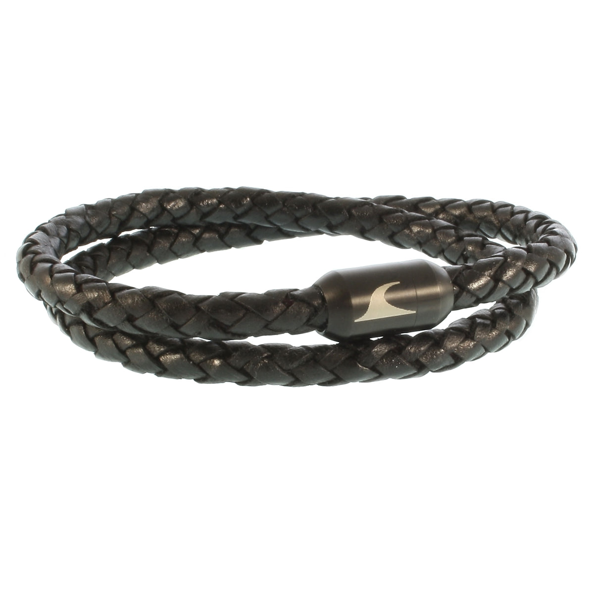Leder-Armband-Herren-hawaii-schwarz-schwarz-geflochten-Edelstahlverschluss-vorn-wavepirate-shop-f