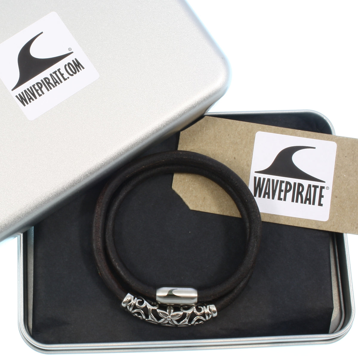 Leder-Armband-Herren-hawaii-xo-braun-silber-Edelstahlverschluss-geschenkverpackung-wavepirate-shop-r
