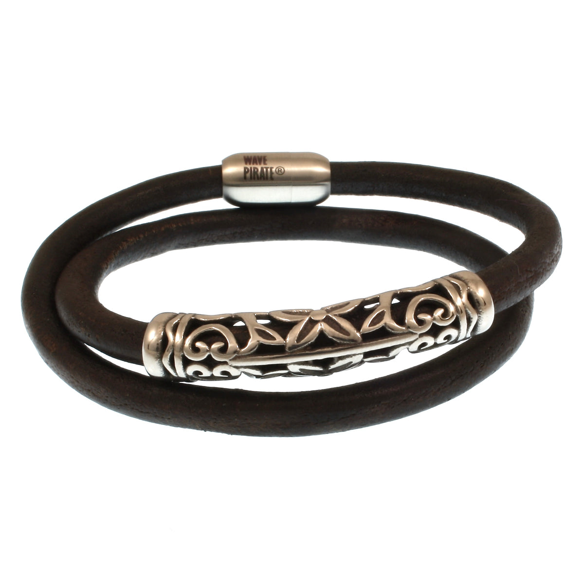 Leder-Armband-Herren-hawaii-xo-braun-silber-Edelstahlverschluss-hinten-wavepirate-shop-r