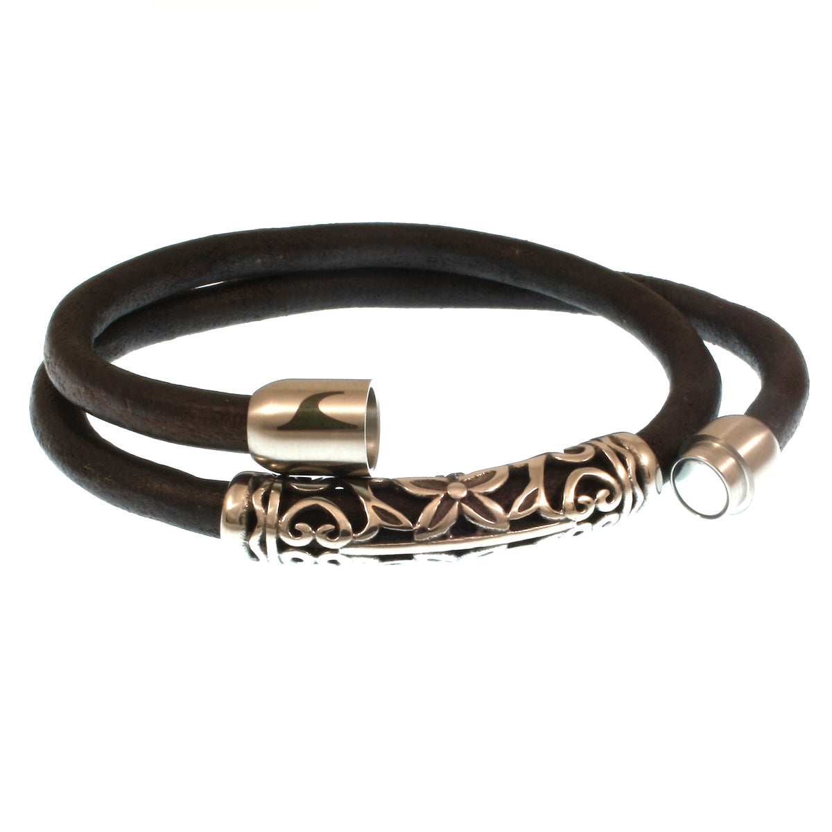 Leder-Armband-Herren-hawaii-xo-braun-silber-Edelstahlverschluss-offen-wavepirate-shop-r