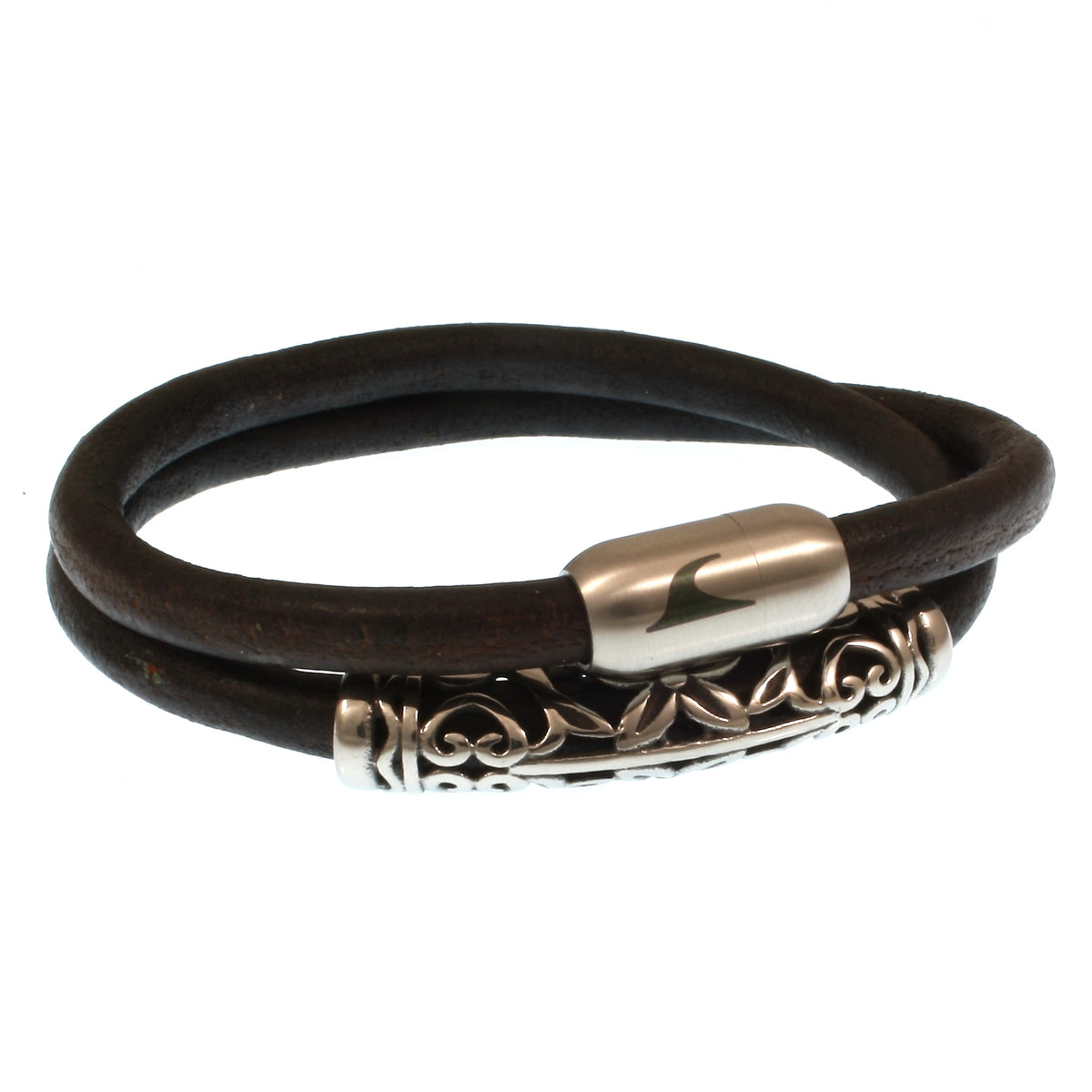 Leder-Armband-Herren-hawaii-xo-braun-silber-Edelstahlverschluss-vorn-wavepirate-shop-r