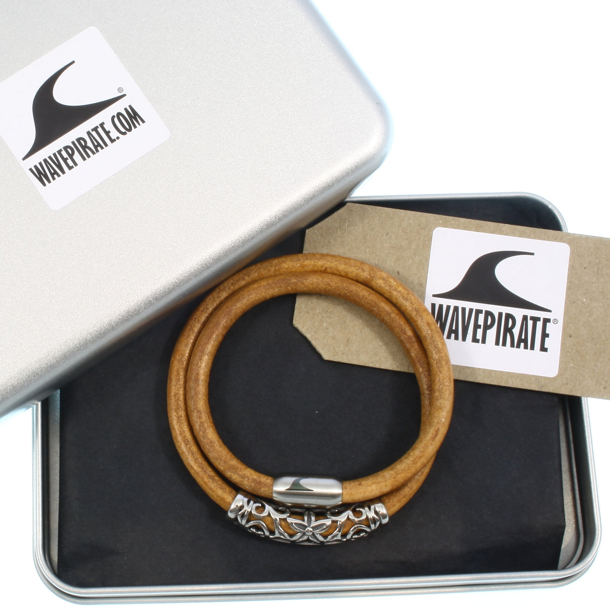 Leder-Armband-Herren-hawaii-xo-cognac-silber-Edelstahlverschluss-geschenkverpackung-wavepirate-shop-r