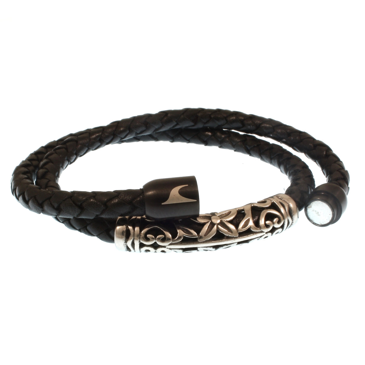 Leder-Armband-Herren-hawaii-xo-schwarz-Edelstahlverschluss-offen-wavepirate-shop-f