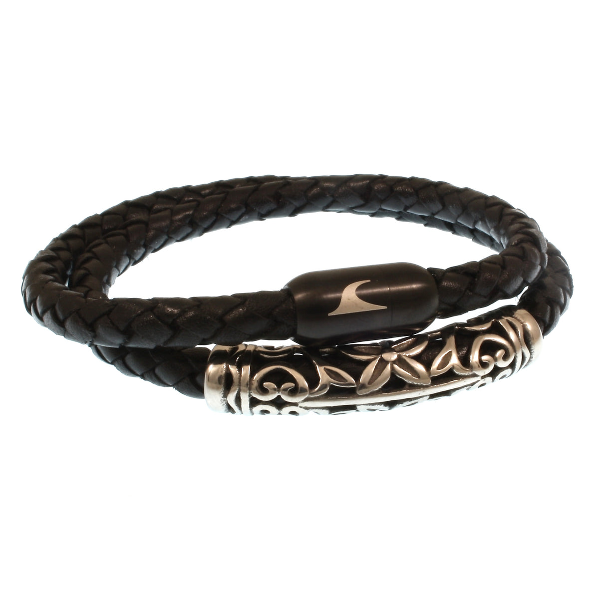 Leder-Armband-Herren-hawaii-xo-schwarz-Edelstahlverschluss-vorn-wavepirate-shop-f