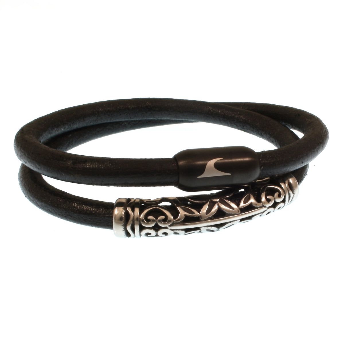 Leder-Armband-Herren-hawaii-xo-schwarz-Edelstahlverschluss-vorn-wavepirate-shop-r