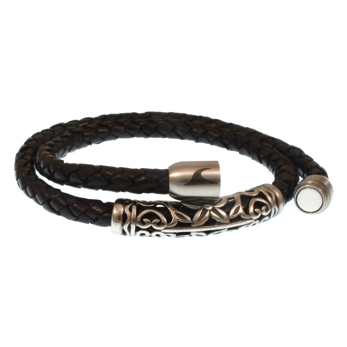 Leder-Armband-Herren-hawaii-xo-schwarz-silber-Edelstahlverschluss-offen-wavepirate-shop-f