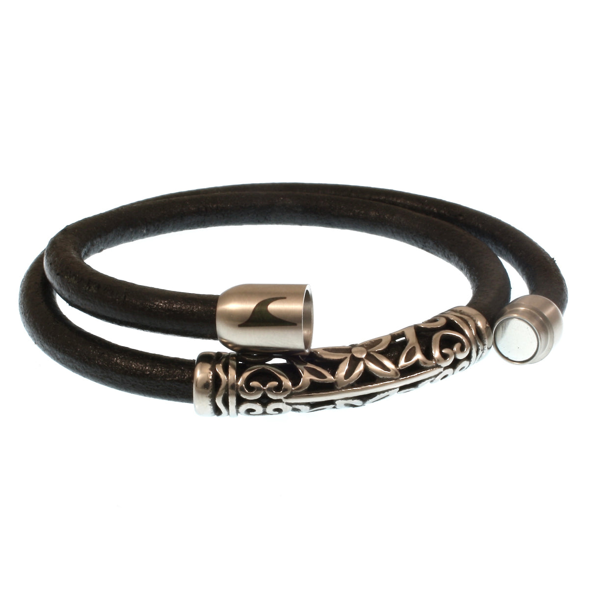 Leder-Armband-Herren-hawaii-xo-schwarz-silber-Edelstahlverschluss-offen-wavepirate-shop-r