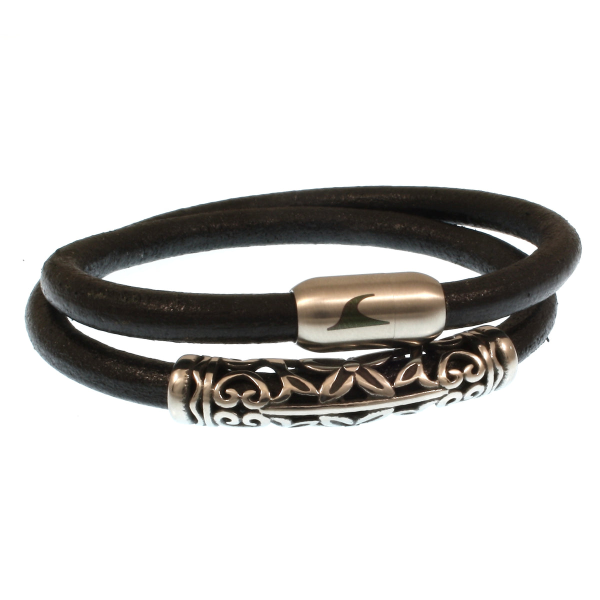 Leder-Armband-Herren-hawaii-xo-schwarz-silber-Edelstahlverschluss-vorn-wavepirate-shop-r