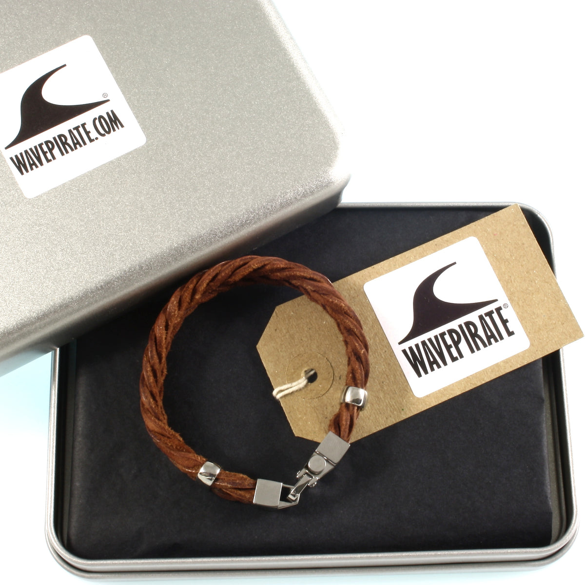 Leder-Armband-Herren-turn-braun-geflochten-flach-Edelstahlverschluss-verpackt-wavepirate-shop-f15