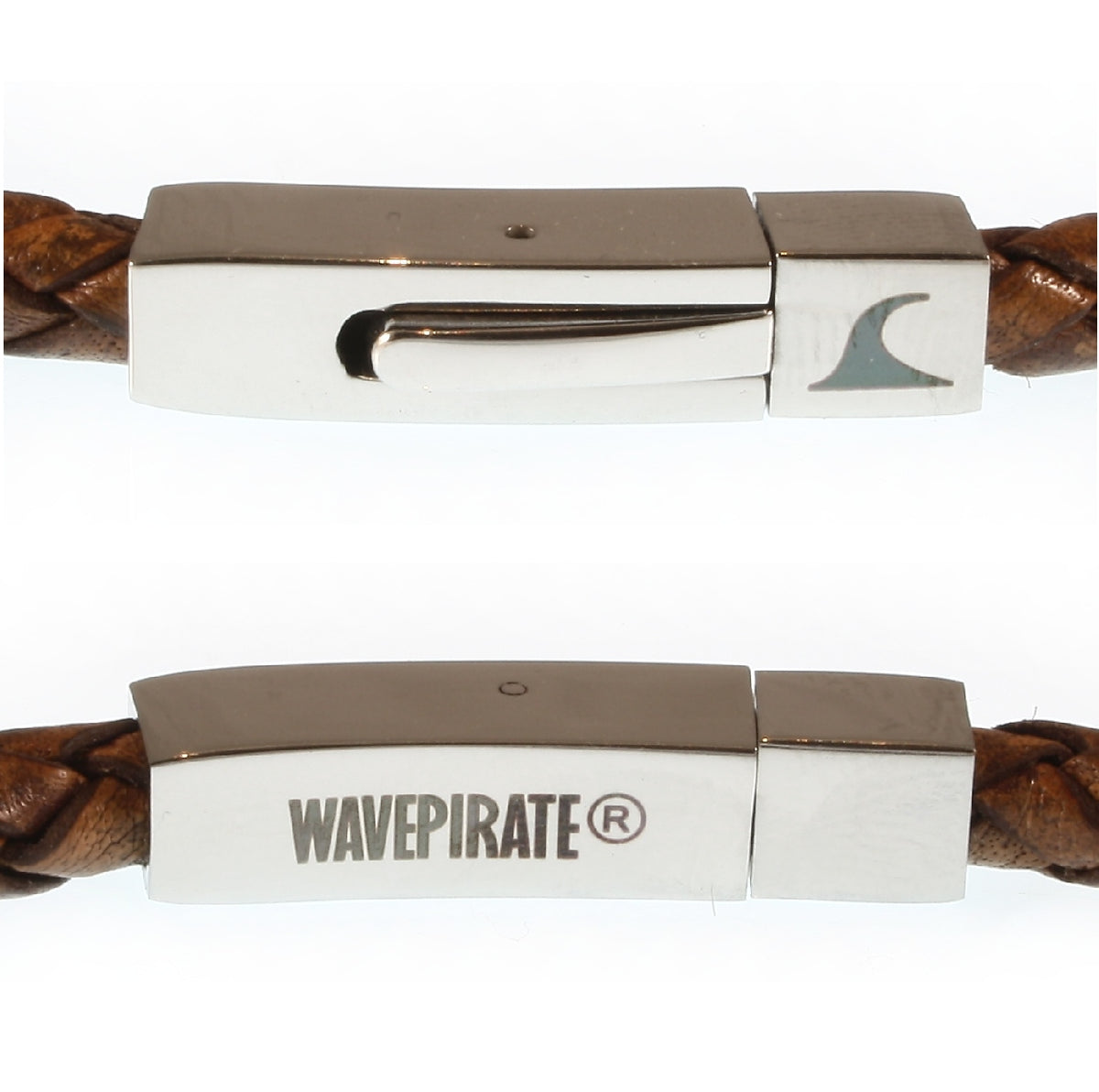 Leder-armband-Herren-damen-one-cognac-geflochten-Edelstahlverschluss-detail-wavepirate-shop-f