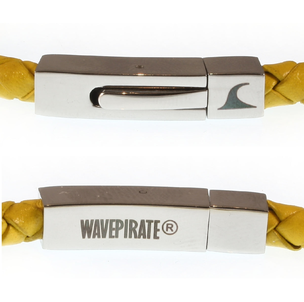Leder-armband-Herren-damen-one-gelb-geflochten-Edelstahlverschluss-detail-wavepirate-shop-f