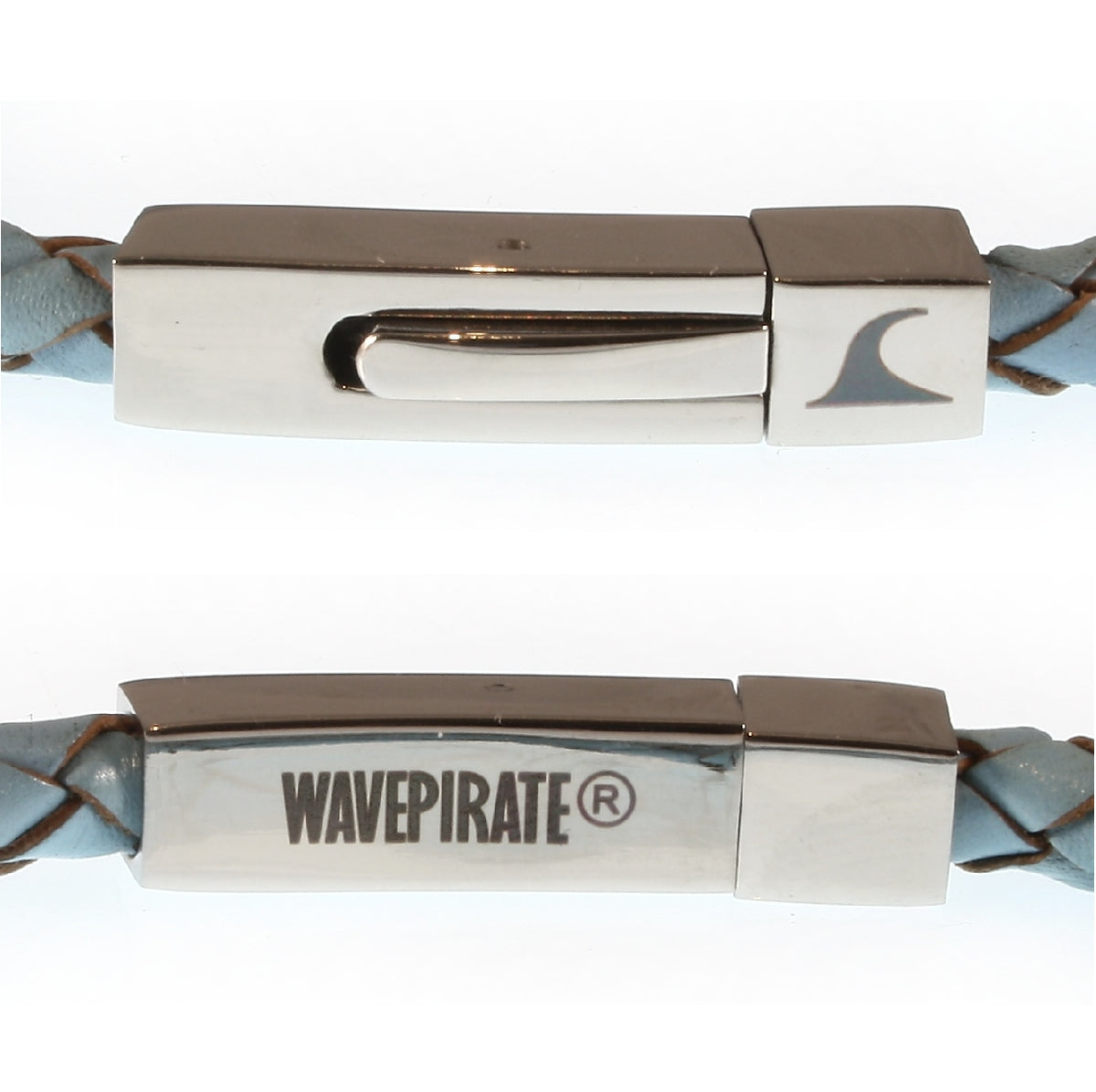 Leder-armband-Herren-damen-one-heaven-himmelblau-geflochten-Edelstahlverschluss-detail-wavepirate-shop-f
