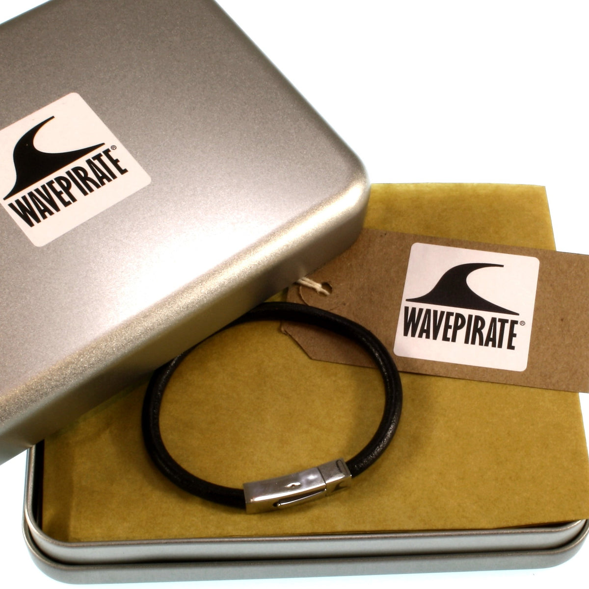 Leder-armband-Herren-damen-one-schwarz-massiv-Edelstahlverschluss-geschenkverpackung-wavepirate-shop-r
