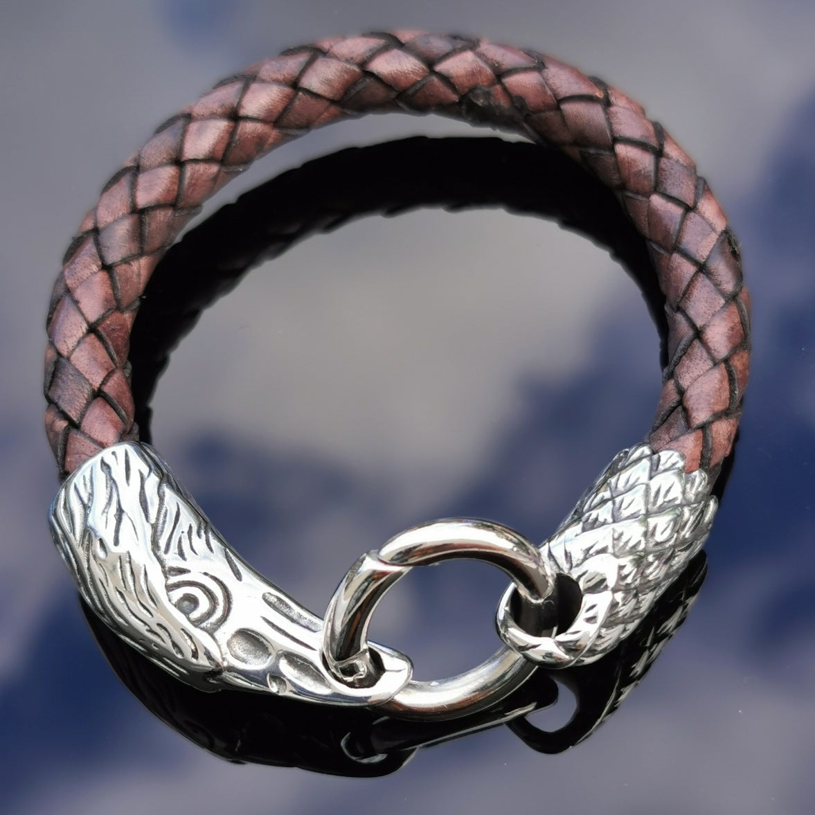 Leder-armband-Herren-eagle-adler-braun-geflochten-Edelstahlverschluss_-total-wavepirate-shop-f-1