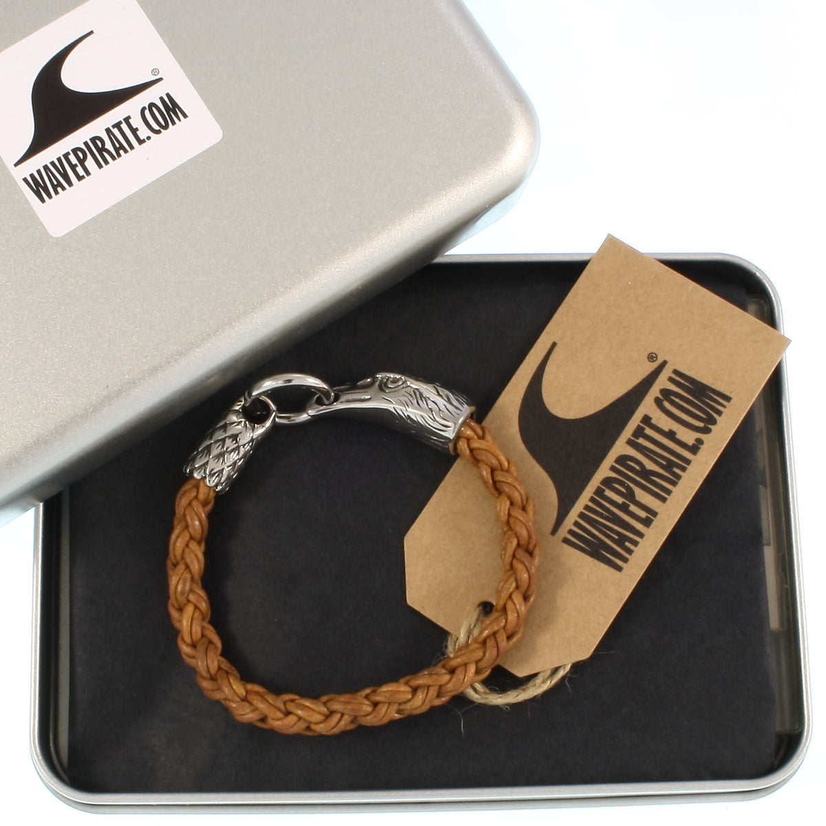 Leder-armband-Herren-eagle-adler-cognac-geflochten-Edelstahlverschluss-geschenkverpackung-wavepirate-shop-zo