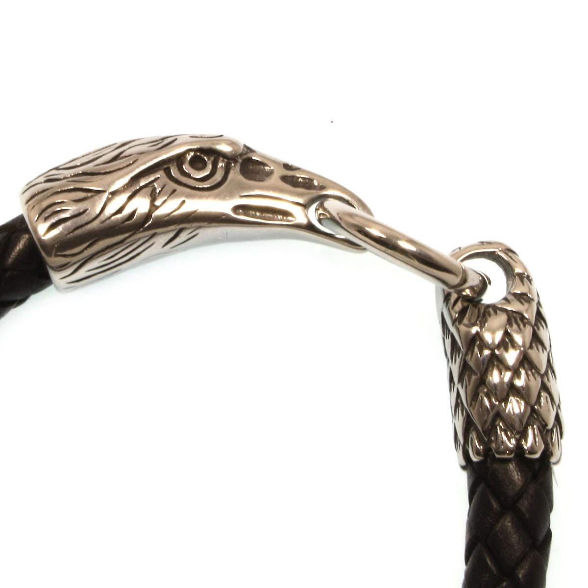 Leder-armband-Herren-eagle-adler-schwarz-geflochten-Edelstahlverschluss-detail-wavepirate-shop-f
