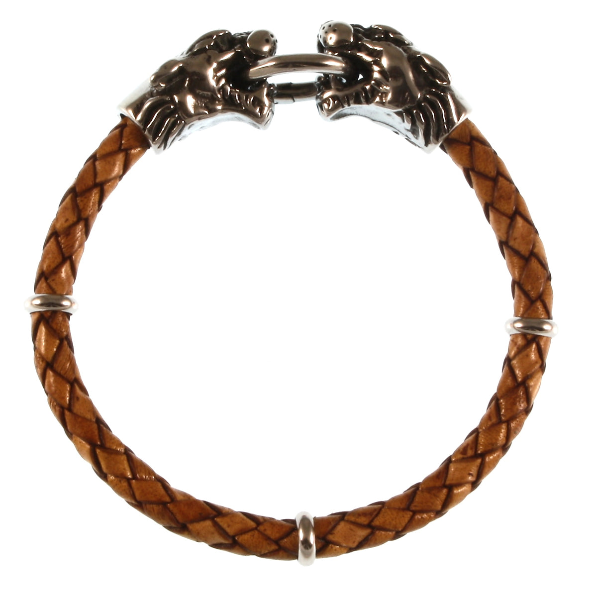 Leder-armband-Herren-lion-cognac-geflochten-Edelstahlverschluss-vorn-wavepirate-shop-f