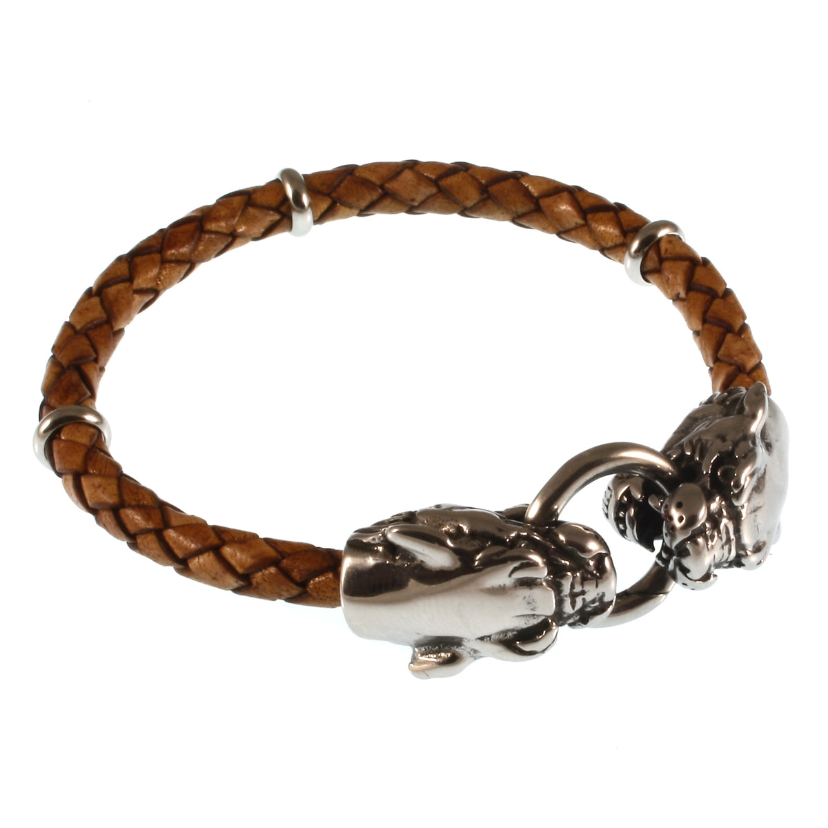 Leder-armband-Herren-lion-cognac-geflochten-Edelstahlverschluss-vorn-wavepirate-shop-f1