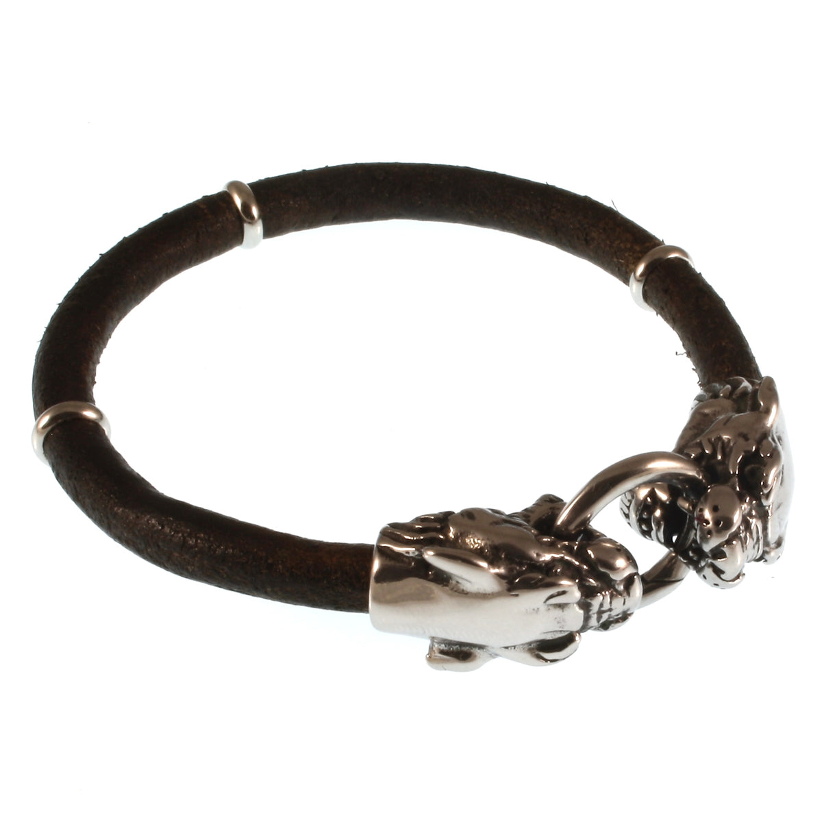 Leder-armband-Herren-lion-dunkelbraun-massiv-Edelstahlverschluss-vorn-wavepirate-shop-r1