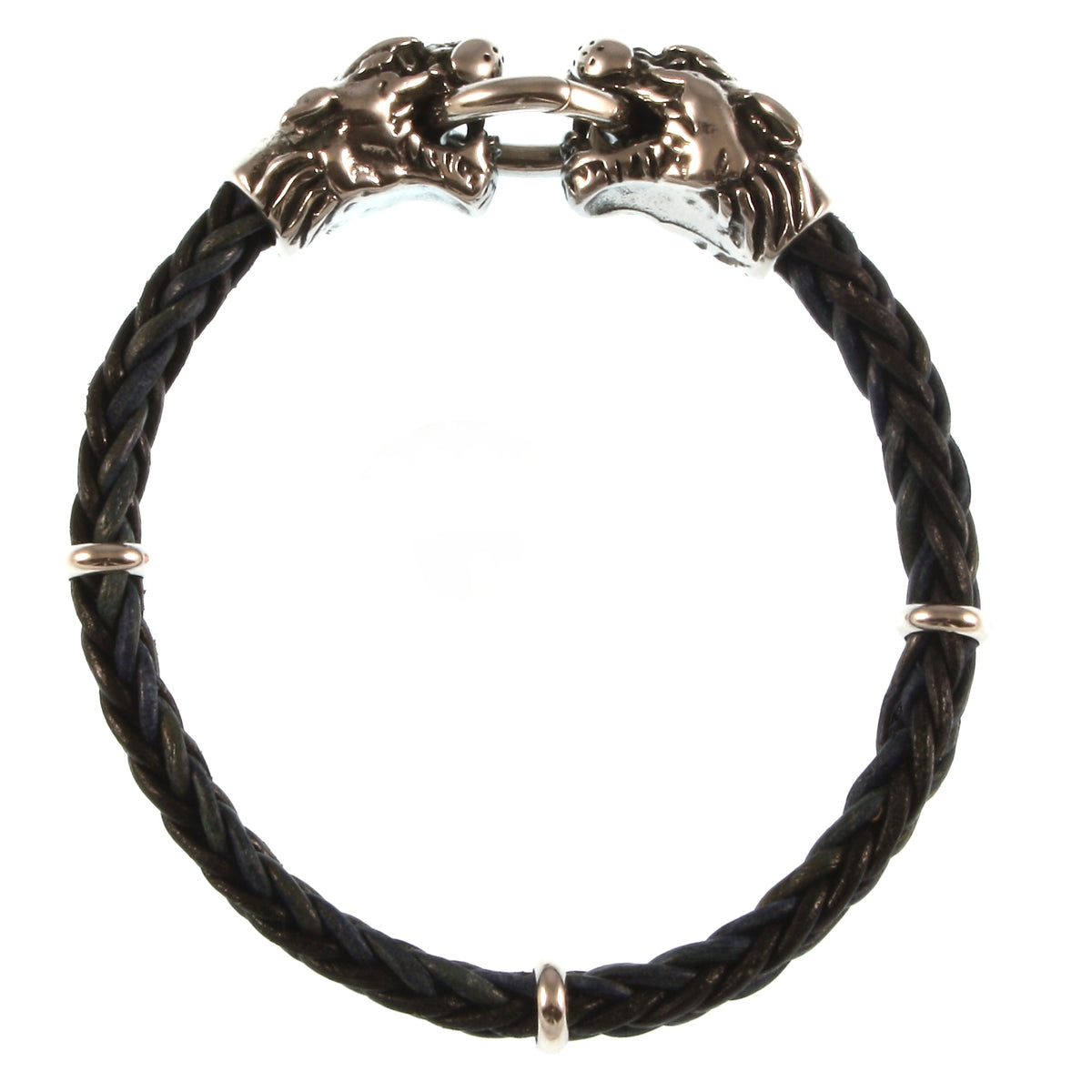 Leder-armband-Herren-lion-schwarz-geflochten-Edelstahlverschluss-vorn-wavepirate-shop-8