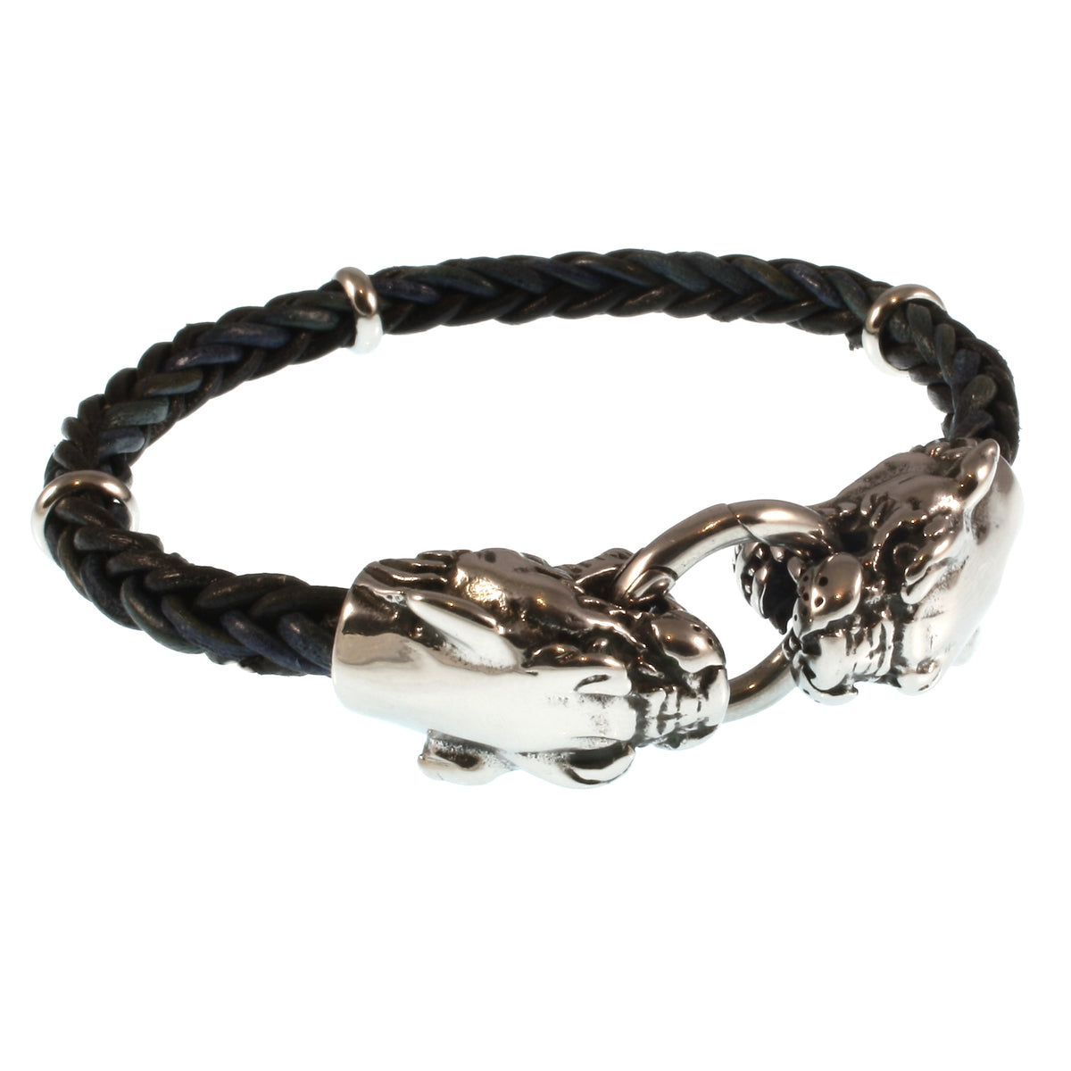Leder-armband-Herren-lion-schwarz-geflochten-Edelstahlverschluss-vorn-wavepirate-shop-81