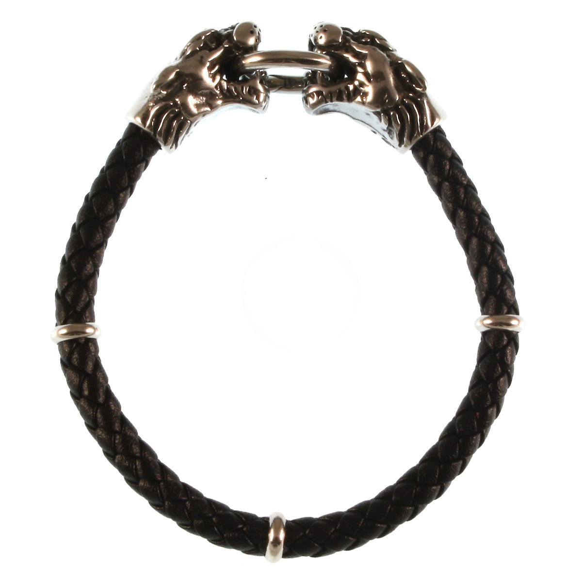 Leder-armband-Herren-lion-schwarz-geflochten-Edelstahlverschluss-vorn-wavepirate-shop-f