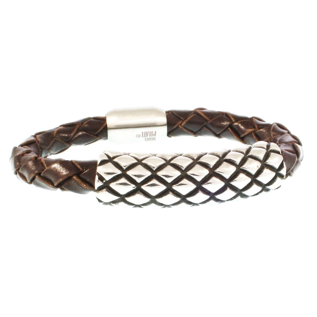 Leder-armband-Herren-max-braun-geflochten-Edelstahlverschluss-vorn-wavepirate-shop-f