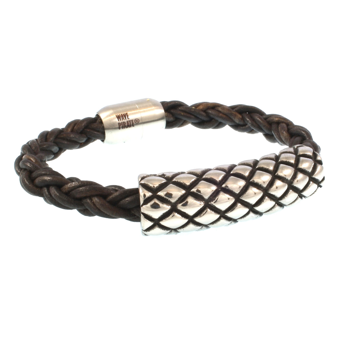 Leder-armband-Herren-max-braun-geflochten-Edelstahlverschluss-vorn-wavepirate-shop-z