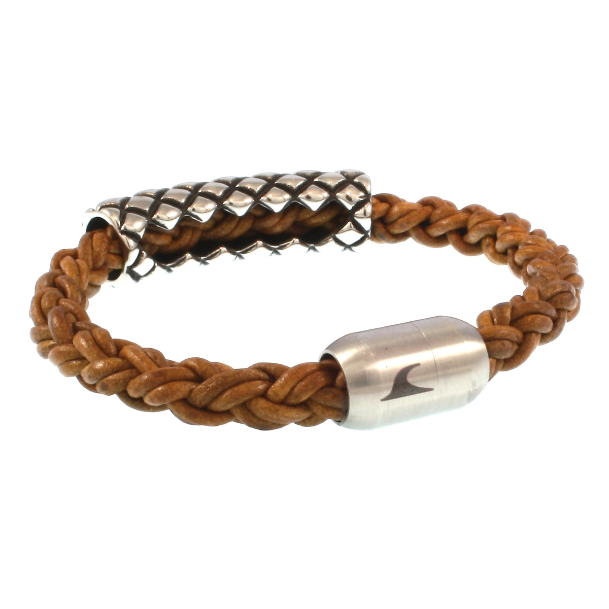 Leder-armband-Herren-max-cognac-geflochten-Edelstahlverschluss-hinten-wavepirate-shop-z