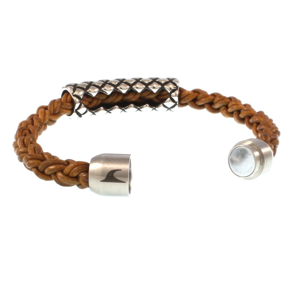 Leder-armband-Herren-max-cognac-geflochten-Edelstahlverschluss-offen-wavepirate-shop-z