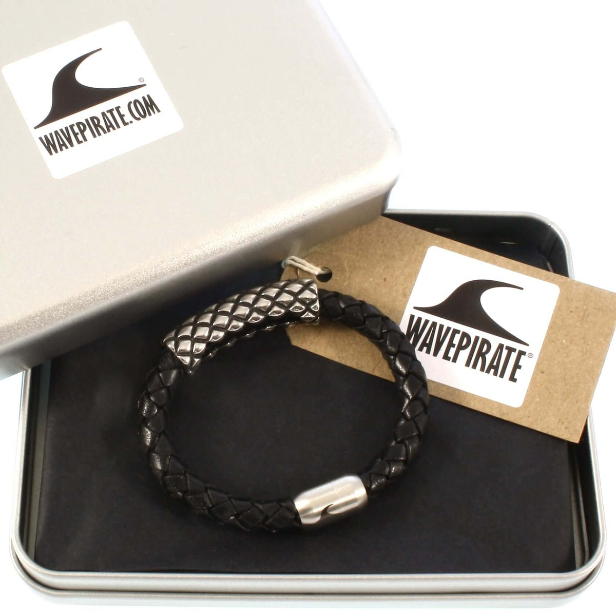 Leder-armband-Herren-max-schwarz-geflochten-Edelstahlverschluss-geschenkverpackung-wavepirate-shop-f