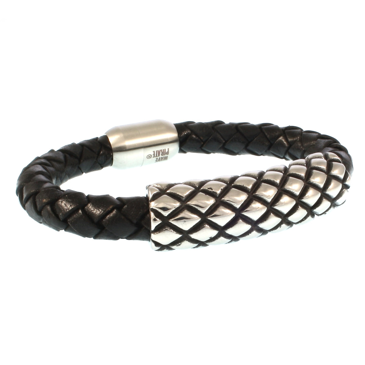 Leder-armband-Herren-max-schwarz-geflochten-Edelstahlverschluss-vorn-wavepirate-shop-f