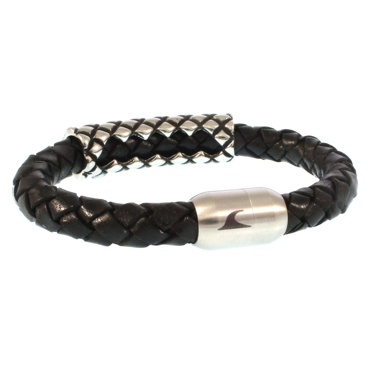 Leder-armband-Herren-max-schwarz-geflochten-Edelstahlverschluss-vorn-wavepirate-shop-f1