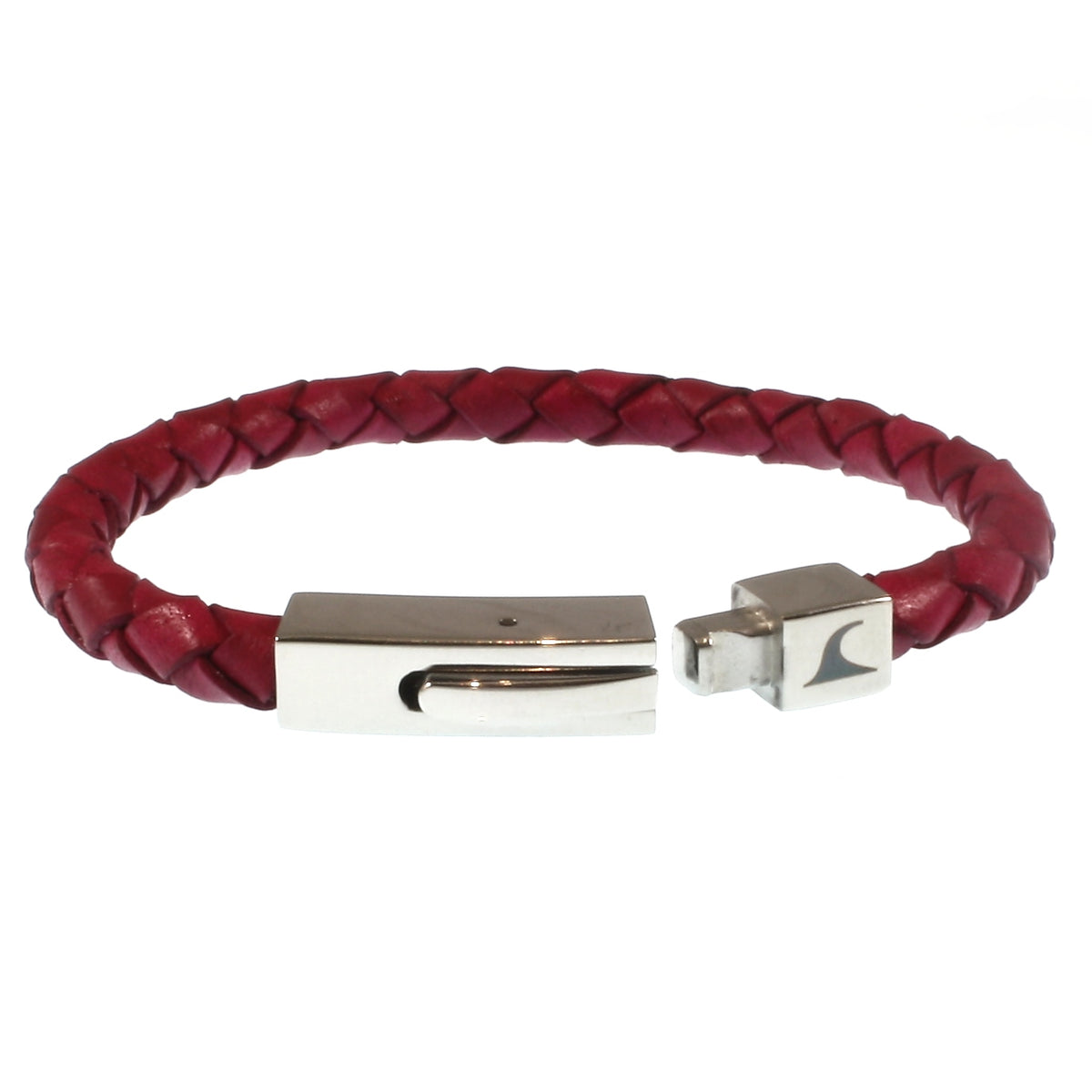 Leder-armband-damen-Herren-one-himbeer-geflochten-Edelstahlverschluss-offen-wavepirate-shop-f