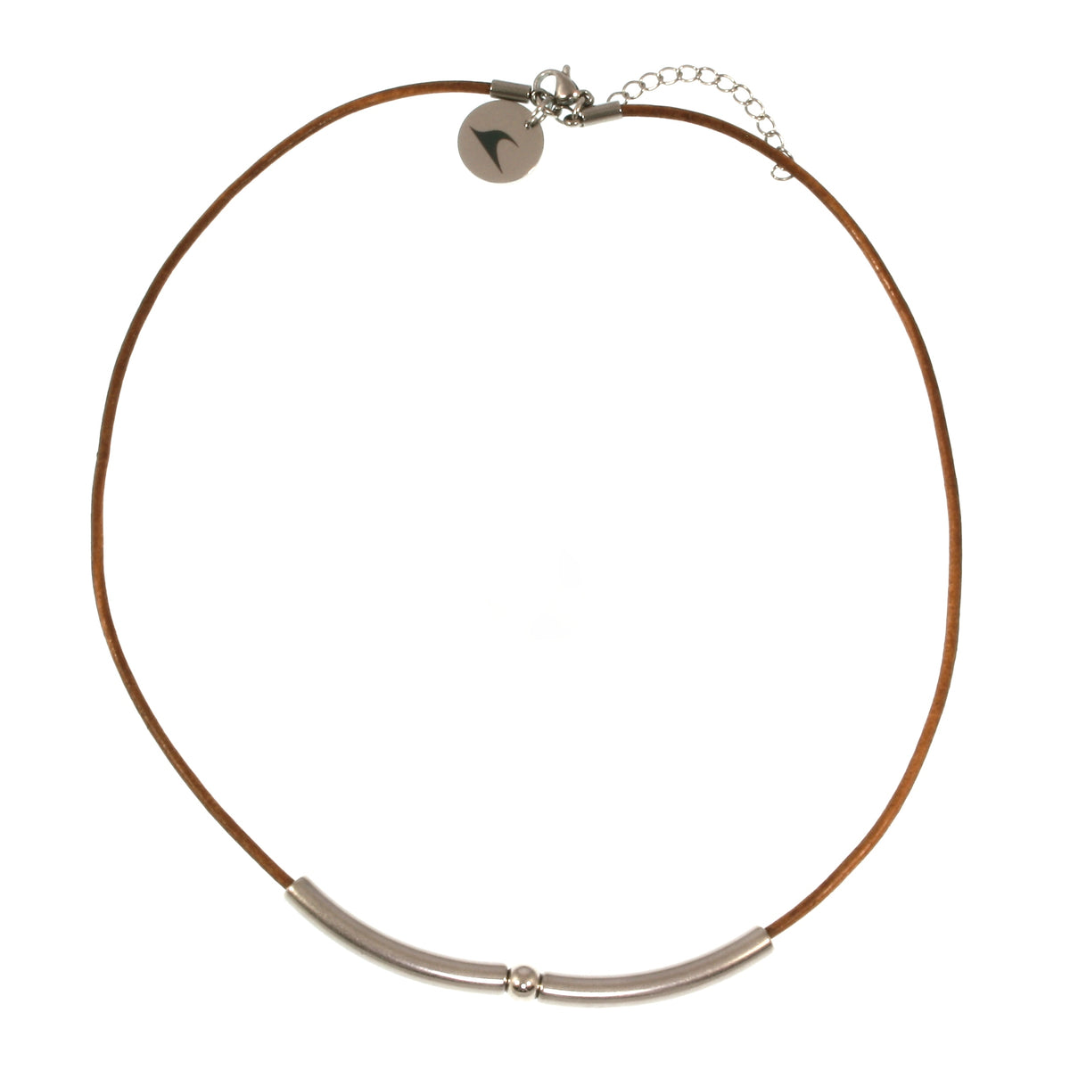 Leder-halskette-Damen-dot-cognac-riemen-massiv-Edelstahlverschluss-vorn-wavepirate-shop-r