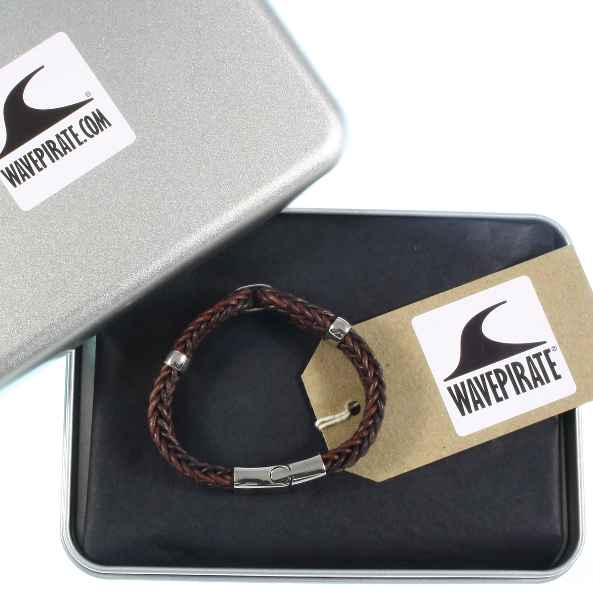 Lederarmband-Damen-roma-braun-geflochten-Edelstahlverschluss-geschenkverpackung-wavepirate-shop-r