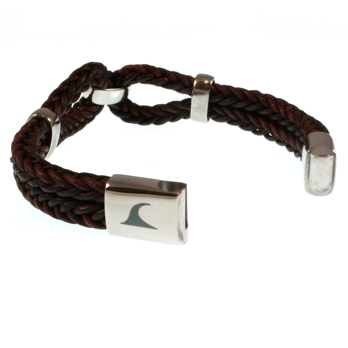 Lederarmband-Damen-roma-braun-geflochten-Edelstahlverschluss-offen-wavepirate-shop-r