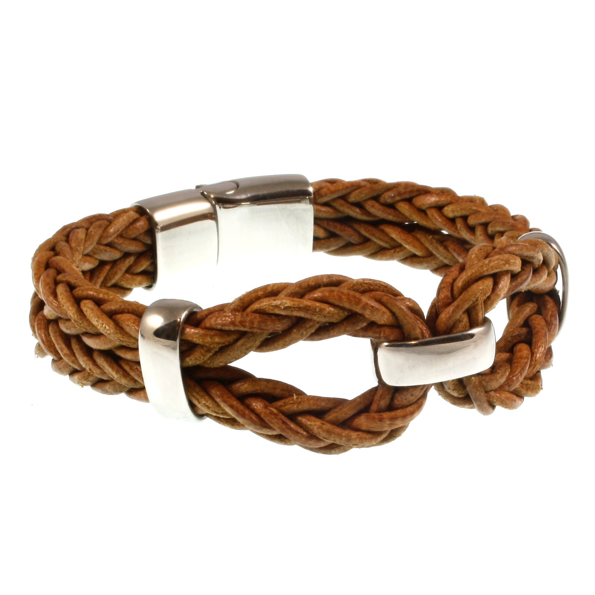 Lederarmband-Damen-roma-cognac-geflochten-Edelstahlverschluss-vorn-wavepirate-shop-r