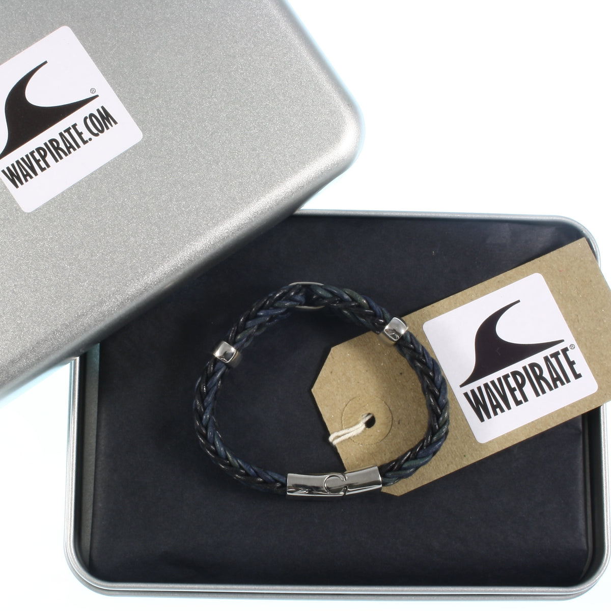 Lederarmband-Damen-roma-schwarz-geflochten-Edelstahlverschluss-geschenkverpackung-wavepirate-shop-r