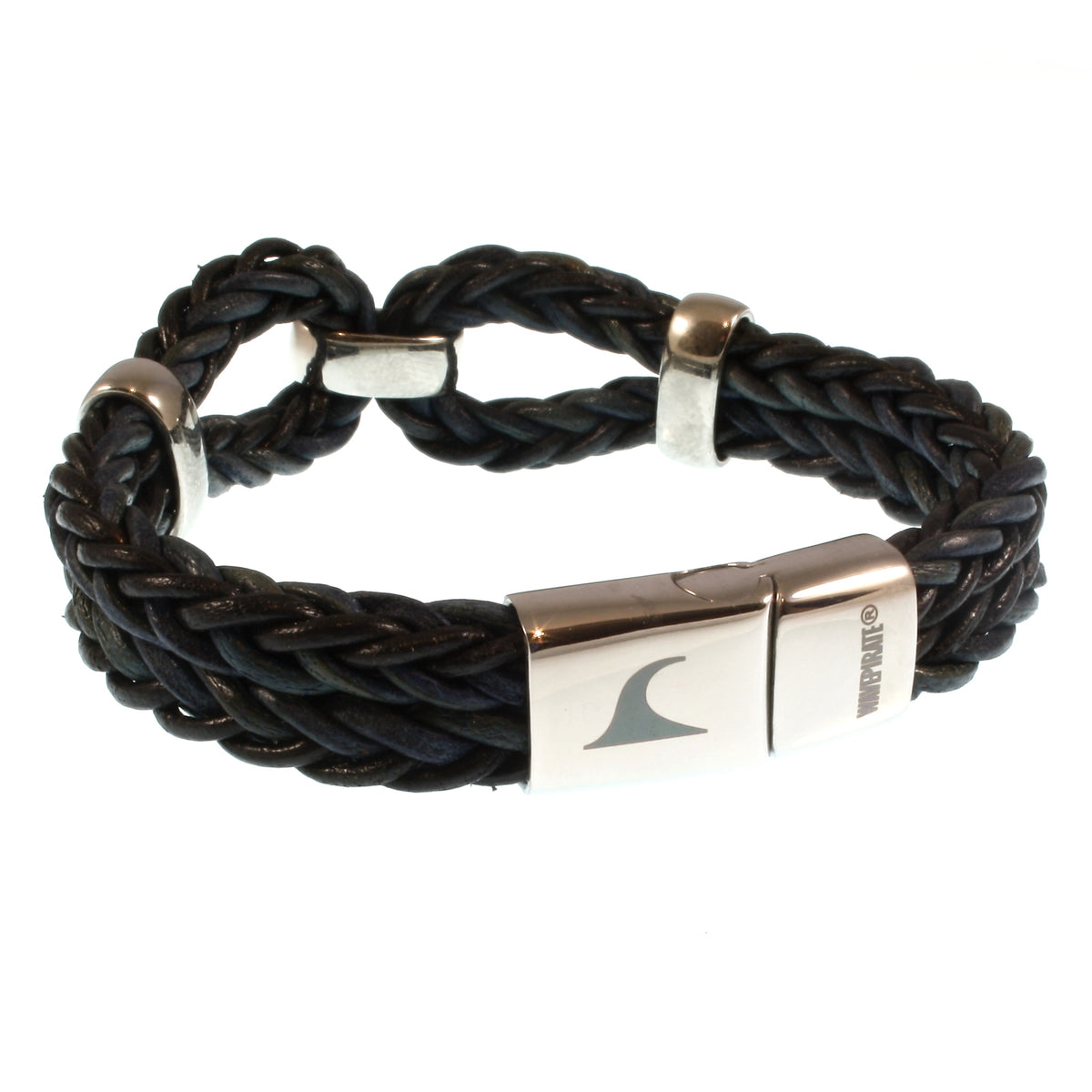 Lederarmband-Damen-roma-schwarz-geflochten-Edelstahlverschluss-hinten-wavepirate-shop-r