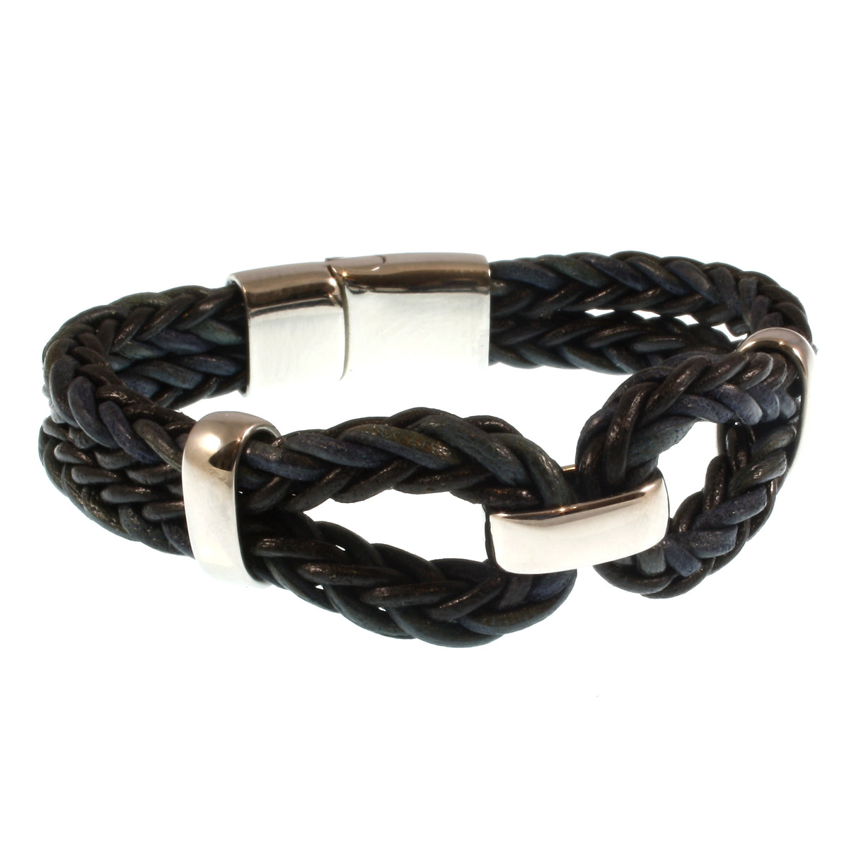 Lederarmband-Damen-roma-schwarz-geflochten-Edelstahlverschluss-vorn-wavepirate-shop-r