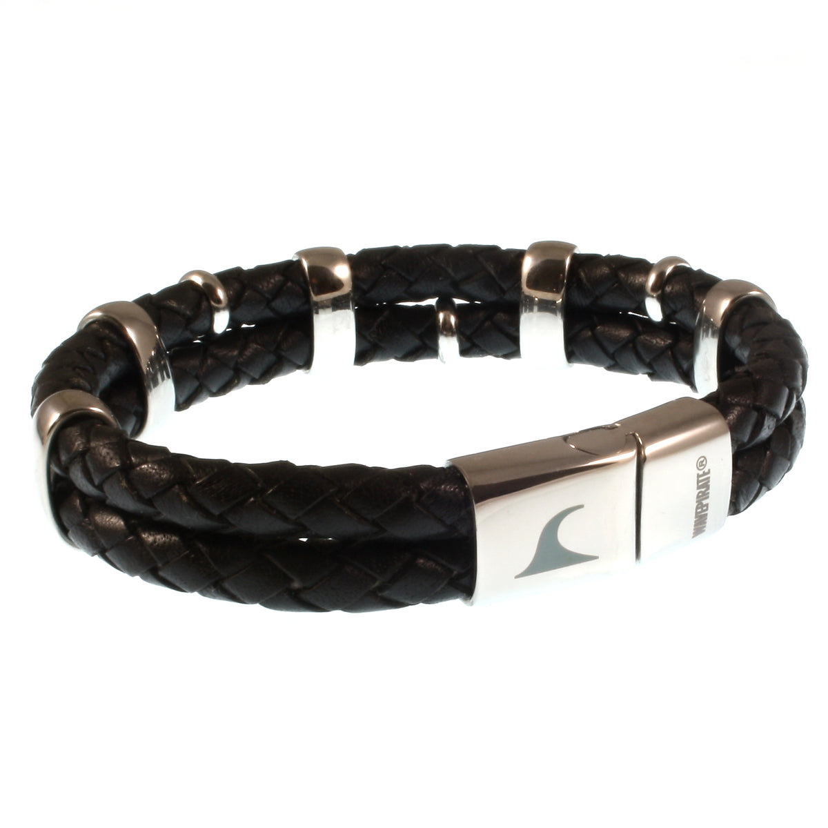 Lederarmband-Herren-Afrika-schwarz-geflochten-Edelstahlverschluss-vorn-wavepirate-shop-f