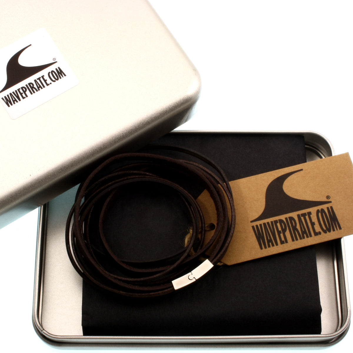 Lederarmband-Herren-Rockstar-braun-elfenbein-flach-Edelstahlverschluss-geschenkbox-wavepirate-shop