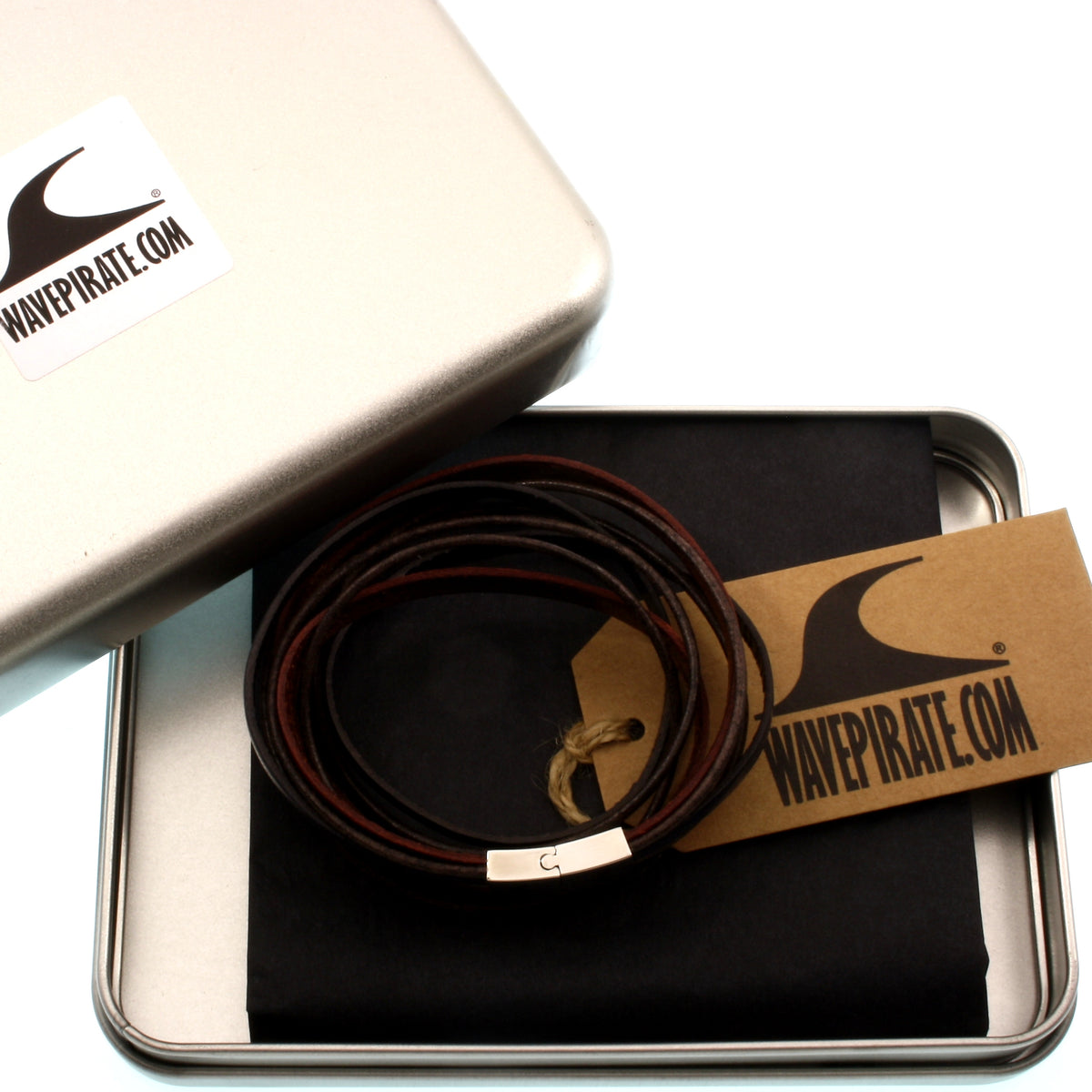 Lederarmband-Herren-Rockstar-braun-mahagoni-flach-Edelstahlverschluss-geschenkverpackung-wavepirate-shop
